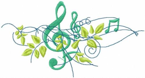 Treble clef with green leaves free machine embroidery design
