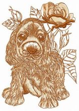 Dog in front of rose embroidery design
