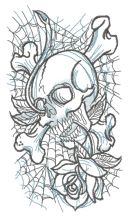 Skull, rose and web embroidery design