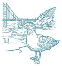 Seagull near bridge sketch embroidery design