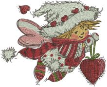 Christmas fairy with red heart embroidery design