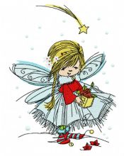Fairy collecting stars embroidery design