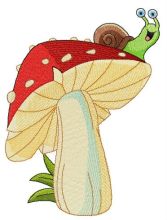 Snail on mushroom embroidery design