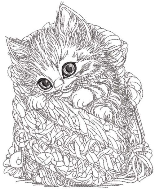 Kitten in wicker box embroidery design