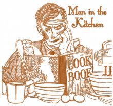 Man in the kitchen one colored embroidery design
