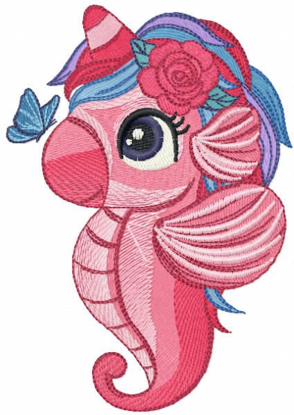 Sea unicorn embroidery design