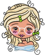 Blonde in glasses embroidery design