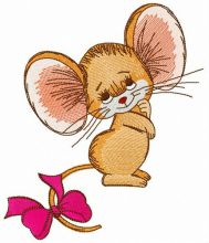 Mouse with bright pink bow embroidery design