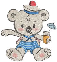 Teddy bear drinks juice embroidery design