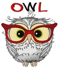 Funny wise owl embroidery design