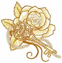 Rose and vintage key 3 embroidery design