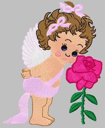 Baby angel with flower free embroidery design.