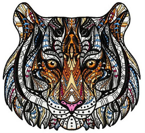 Mosaic tiger machine embroidery design