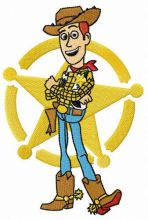 Woody in front of sheriff star embroidery design