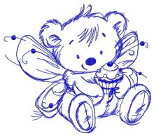 Bear fairy with cupcake one color embroidery design