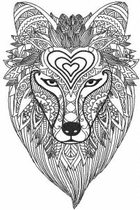 Tribal wolf one colored embroidery design