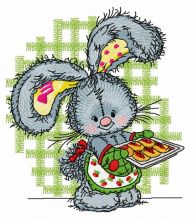 Bunny baking cookies embroidery design