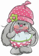 Bunny Mi with polka dot pants and hat embroidery design