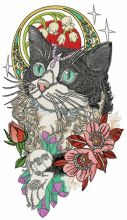 Rich black and white cat embroidery design