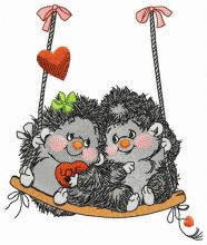Couple of hedgehogs on swings embroidery design