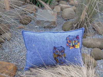 Embroidered cushion with Owl sketch