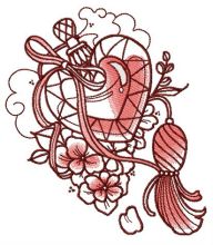 Heart-shaped vial embroidery design