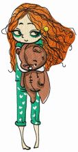 Cute girl in pajamas 2 embroidery design