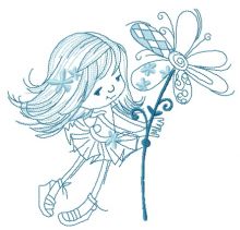 Tiny girl with magic flower sketch embroidery design