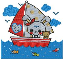Bunny's boat trip embroidery design