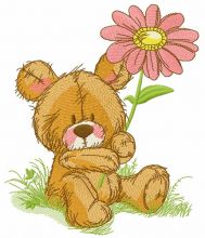 Cute teddy bear with pyrethrum embroidery design