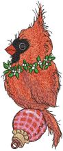Cardinal sits on top of a Christmas ball embroidery design