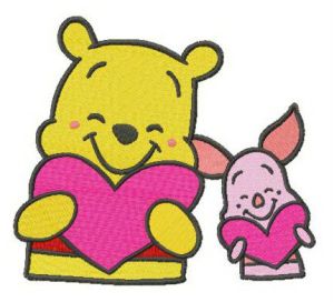 Pooh and Piglet with Valentine cards embroidery design