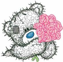 Teddy Bear with rose applique embroidery design
