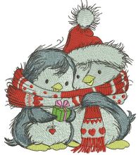 Penguin's Christmas time embroidery design