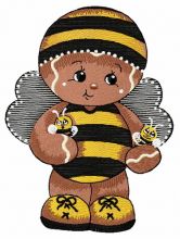 Gingerbread boy in bee costume embroidery design