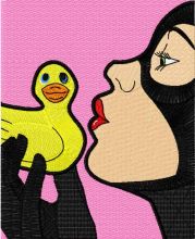 Catwoman kissing the rubber duck embroidery design