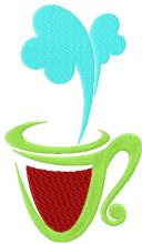 Hot coffee mug embroidery design