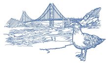 Seagull near Golden Gate Bridge sketch embroidery design