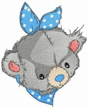 Teddy bear with blue bib embroidery design