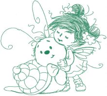 Fairy and snail one colored embroidery design