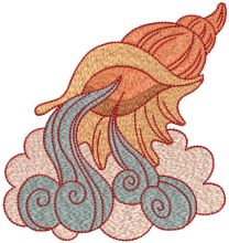 Shellfish in an orange shell embroidery design