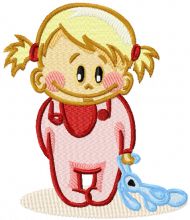 Baby girl with toy embroidery design