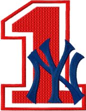 NY Yankees number one with logo embroidery design