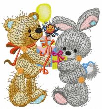 Knitted bear and bunny embroidery design