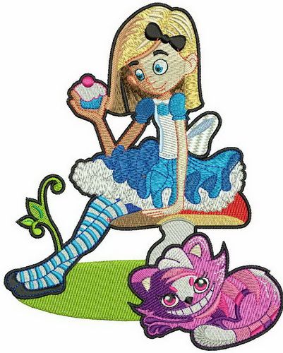 Alice with cupcake machine embroidery design
