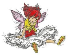 Girl fairy sitting embroidery design