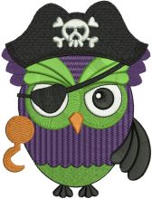 Owl in pirate costume embroidery design