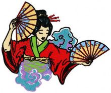 Geisha with fans embroidery design