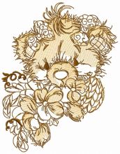 Teddy bear with pansies sketch embroidery design