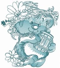Rustic bear with honey pot 2 embroidery design